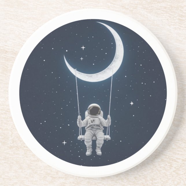 Porta-copos Divertido no espaço - Astronauta balançando na lua (Frente)