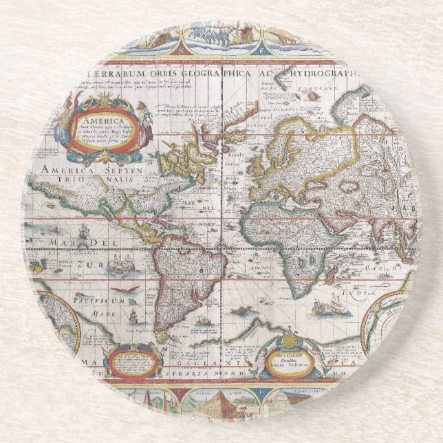 Porta copos do Mapa Mundial Antiquado (Frente)