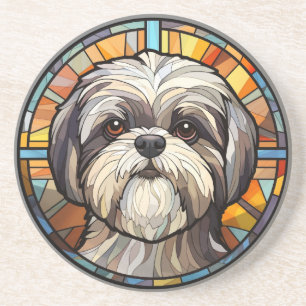 Porta-copos Doce Cachorro Shih Tsu de Vidro Corado