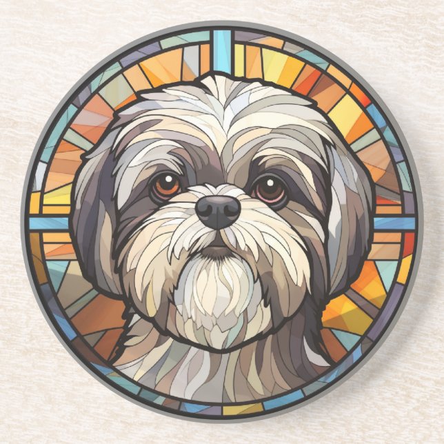 Porta-copos Doce Cachorro Shih Tsu de Vidro Corado (Frente)