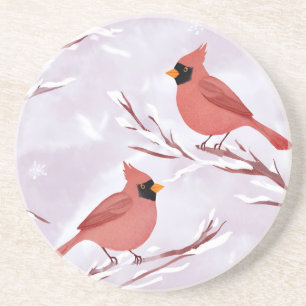 Porta-copos Dois Cardinals Vermelhos Pintura em Aquarela
