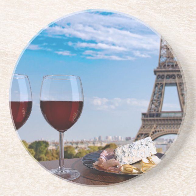 Porta-copos Dois copos de vinho no café em Paris (Frente)