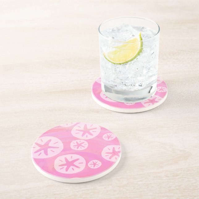 Porta-copos Dólar de areia branco e rosa (Lateral)