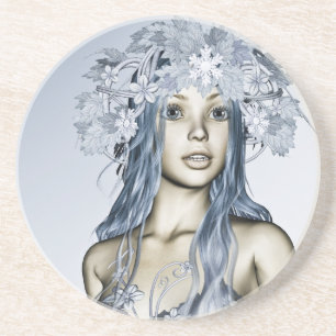 Porta-copos Donzela de Neve Azul Retrato de Fantasia de Invern