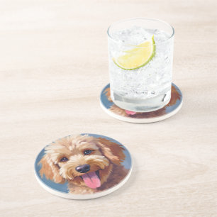 Porta-copos Doodle Dourado   Pintura em Aquarela de Cachorro P