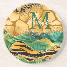 Porta-copos Dourado e Verde Safari Animal Print Agate