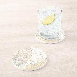 Porta-copos Dourado Lotus Mandala com Douradas estrelas em bra