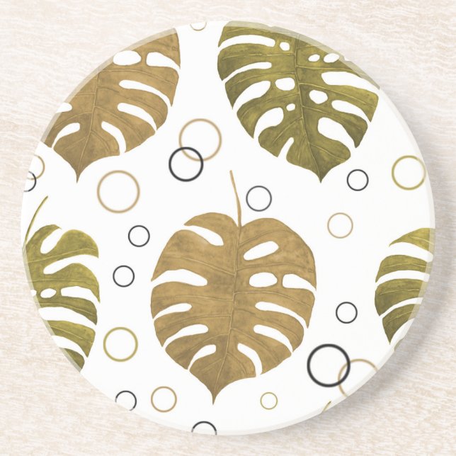 Porta-copos Dourado tropical: Monstera Leaf Watercolor (Frente)