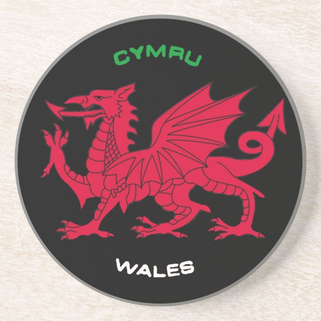 Porta-copos Dragão vermelho de Wales (Cymru), preto, branco, (Frente)
