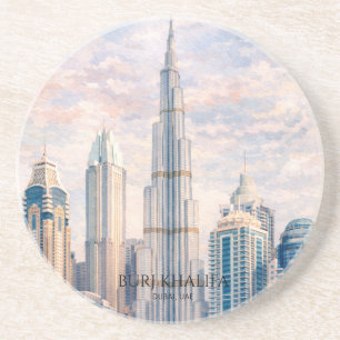 Porta-copos Dubai Burj Khalifa Cidade de Luxo Panorama Aquarel