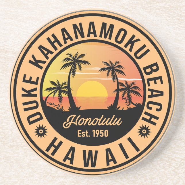 Porta-copos Duke Kahanamoku Beach Hawaii Retro Palm Trees 60s (Frente)