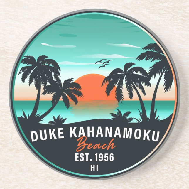 Porta-copos Duke Kahanamoku Beach Hawaii Retro Sunset Souvenir (Frente)