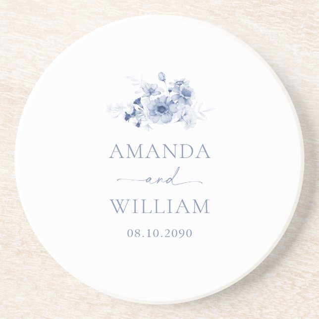 Porta-copos Dusty Blue Floral Wedding (Frente)