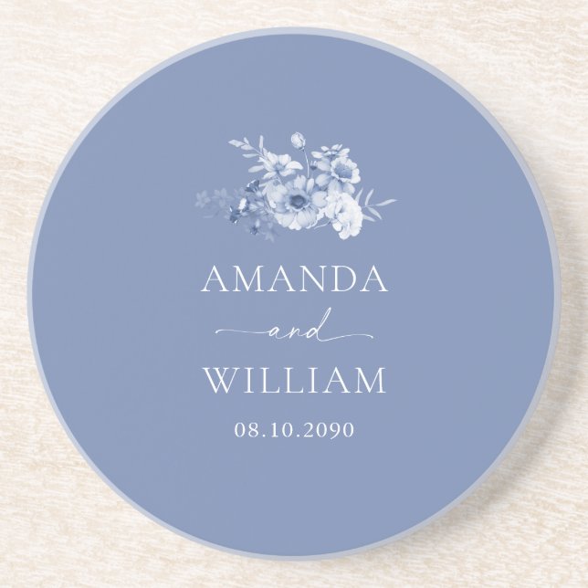 Porta-copos Dusty Blue Floral Wedding (Frente)