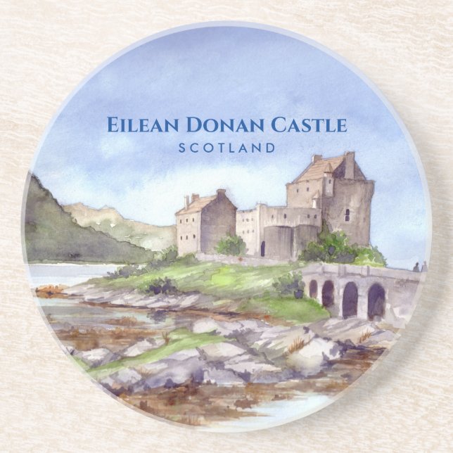 Porta-copos Eilean Donan Castle Scotland Watercolor Painting (Frente)