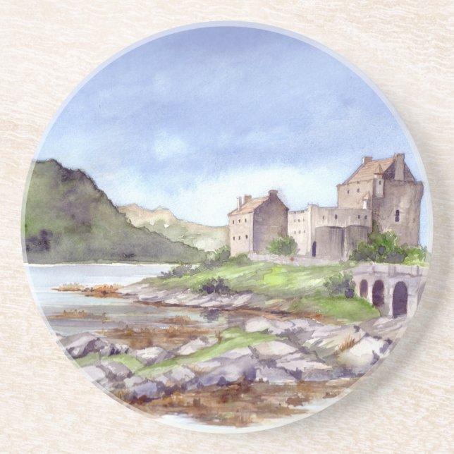 Porta-copos Eilean Donan Castle Watercolor Painting (Frente)