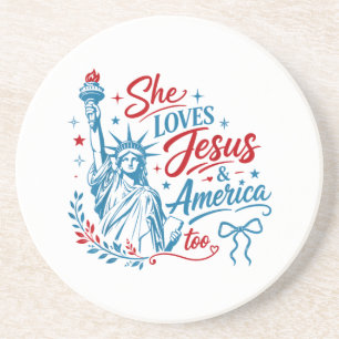 Porta-copos Ela Ama Jesus e a América Também 4 de Julho Cristo