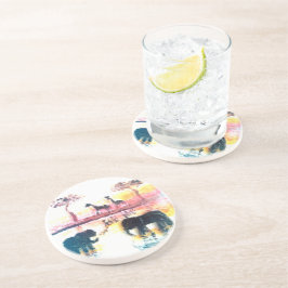 Porta-copos Elefante, arte do por do sol do safari do girafa