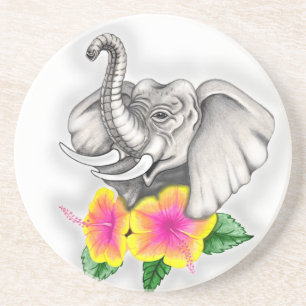 Porta-copos Elefante com Design de Hibiscus