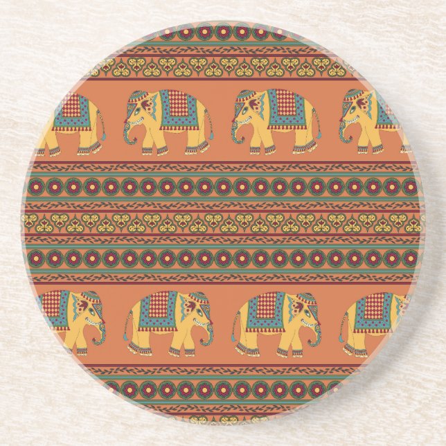 Porta-copos Elefantes Indianos, Laranja Tradicional Sem Costur (Frente)