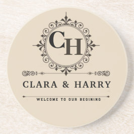 Porta-copos Elegant calligraphic initials monogram wedding 