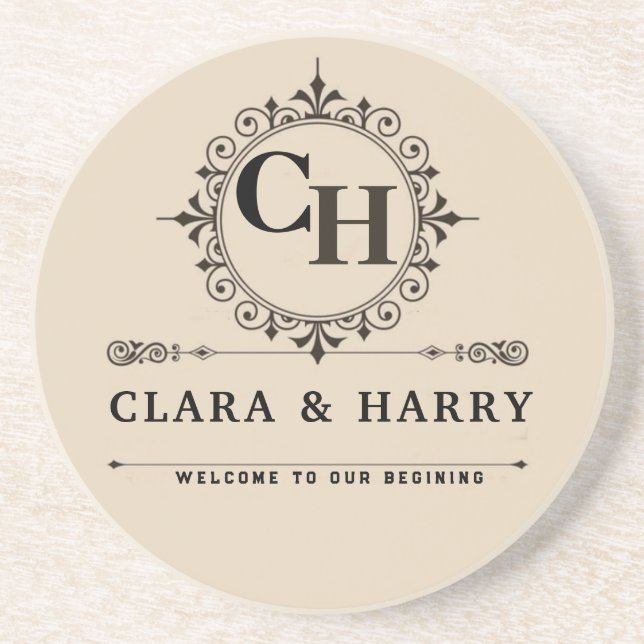 Porta-copos Elegant calligraphic initials monogram wedding  (Frente)