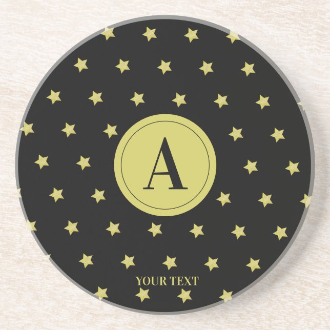 Porta-copos Elegant Gold & Black Star Pattern Monogram (Frente)