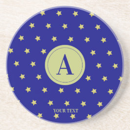 Porta-copos Elegant Gold & Blue Star Pattern Monogram