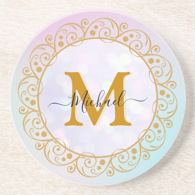 Porta-copos Elegant Gold Glitter Initial & Name (Frente)