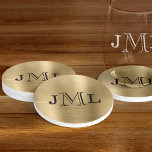Porta-copos Elegante Clássico 3 Letras Monograma Brutado Doura<br><div class="desc">Esta porta copos de arenito tem um elegante monograma moderno,  de três letras,  de preto,  sobre ouro metálico escovado.</div>
