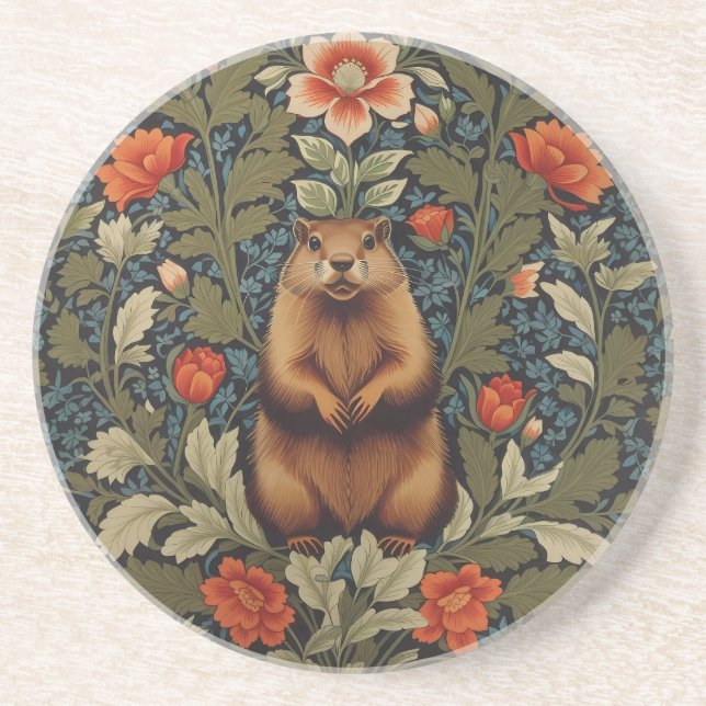 Porta-copos Elegante Groundhog William Morris Inspirado (Frente)