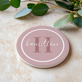 Porta-copos Elegante Monograma Redondo em Script Rosa Poeirent