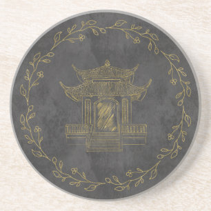 Porta-copos Elegante Pagode Vintage Floral Chinoiserie Dourada