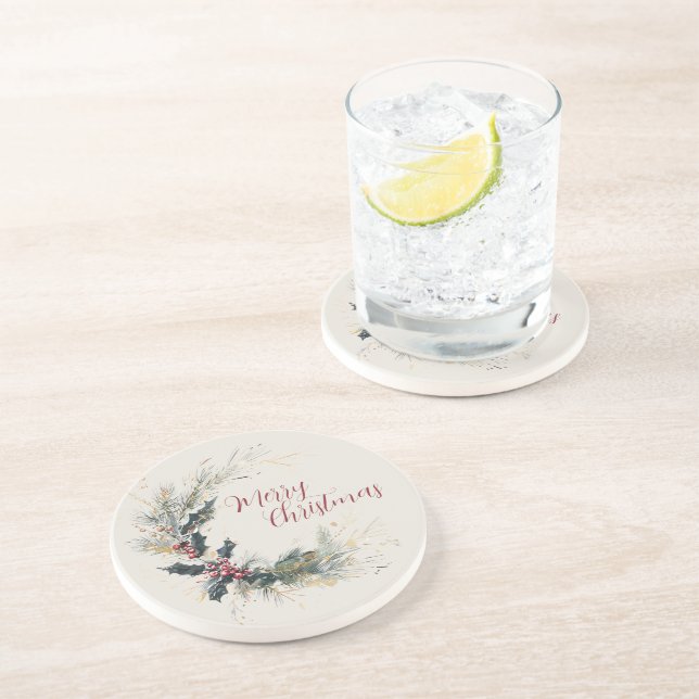 Porta-copos Elegante Pine e Holly Wreath com Destaques Dourado (Lateral)