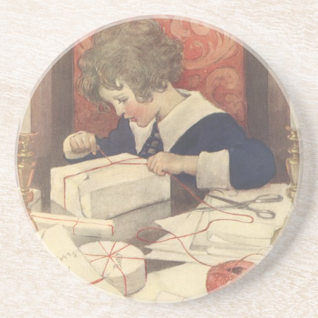 Porta-copos Embrulhando Presentes de Natal, Jessie Willcox Smi (Frente)