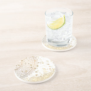 Porta-copos Encantando Mandala com Douradas Estrelas sobre Bra