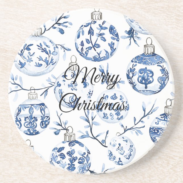 Porta-copos Enfeites de natal brancos azuis chic (Frente)
