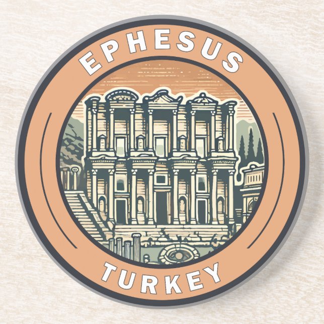 Porta-copos Ephesus Turkey Illustration Viagem Art Crachá (Frente)