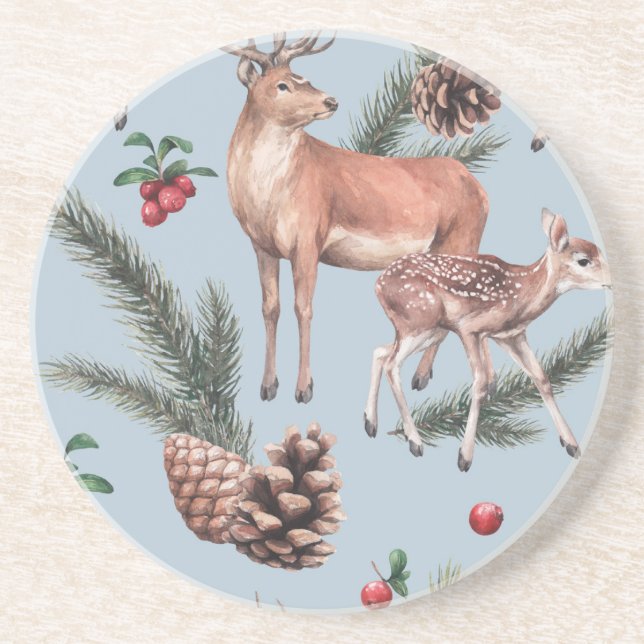 Porta-copos Esboço dos animais de inverno, fundo azul. (Frente)