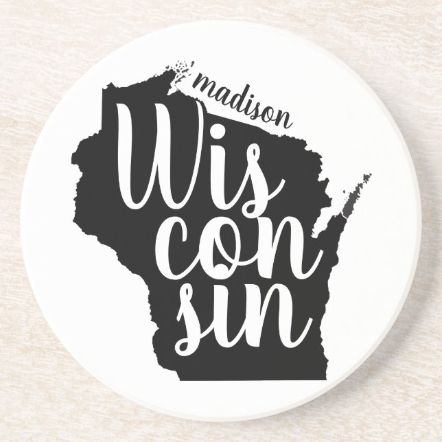 Porta-copos Estado e Cidade Personalizáveis de Wisconsin (Frente)