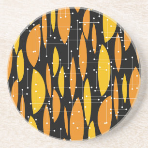 Porta-copos Estilo atômico, padrão geométrico laranja preto.