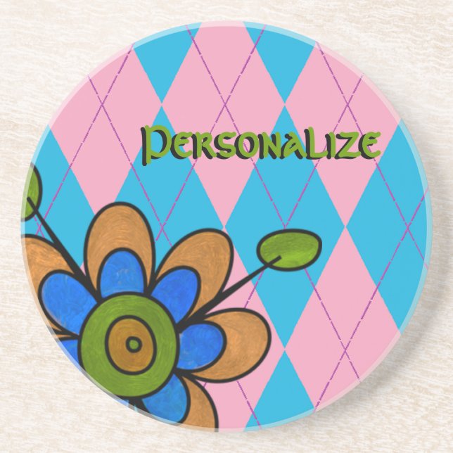 Porta-copos Estilo e Flor Rosa e Azul (Frente)