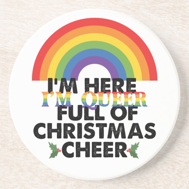 Porta-copos Estou Aqui, Fila E Cheio De Feliz Natal ‏ (Frente)