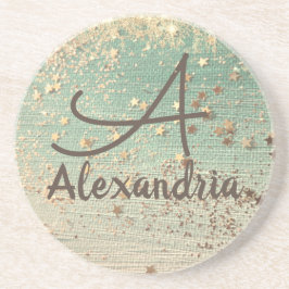 Porta-copos Estrelas Douradas do Monograma em Verde Mar