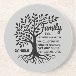 Porta-copos Family Tree Black & Gray Personalized Sandstone