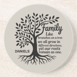 Porta-copos Family Tree Black & Tan Personalized Sandstone