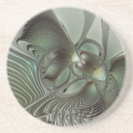 Porta-copos Fantasia de Arte Fractal da Cinza Olive Sage