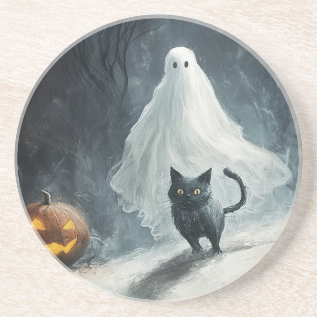 Porta-copos Fantasma das Halloween e Gato Negro (Frente)