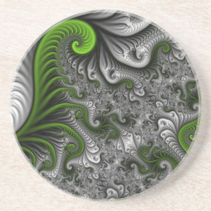 Porta-copos Fantasy Mundo Verde E Arte Fractal Cinza