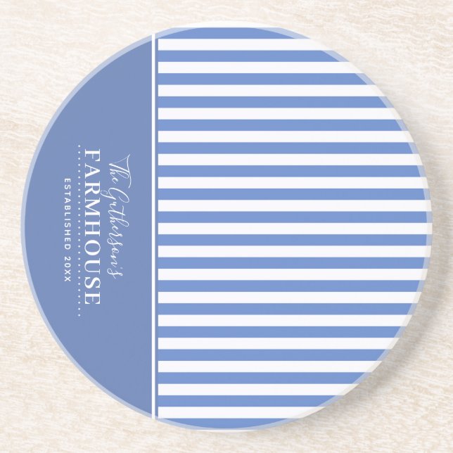 Porta-copos Farmhouse Blue and White Striped (Frente)